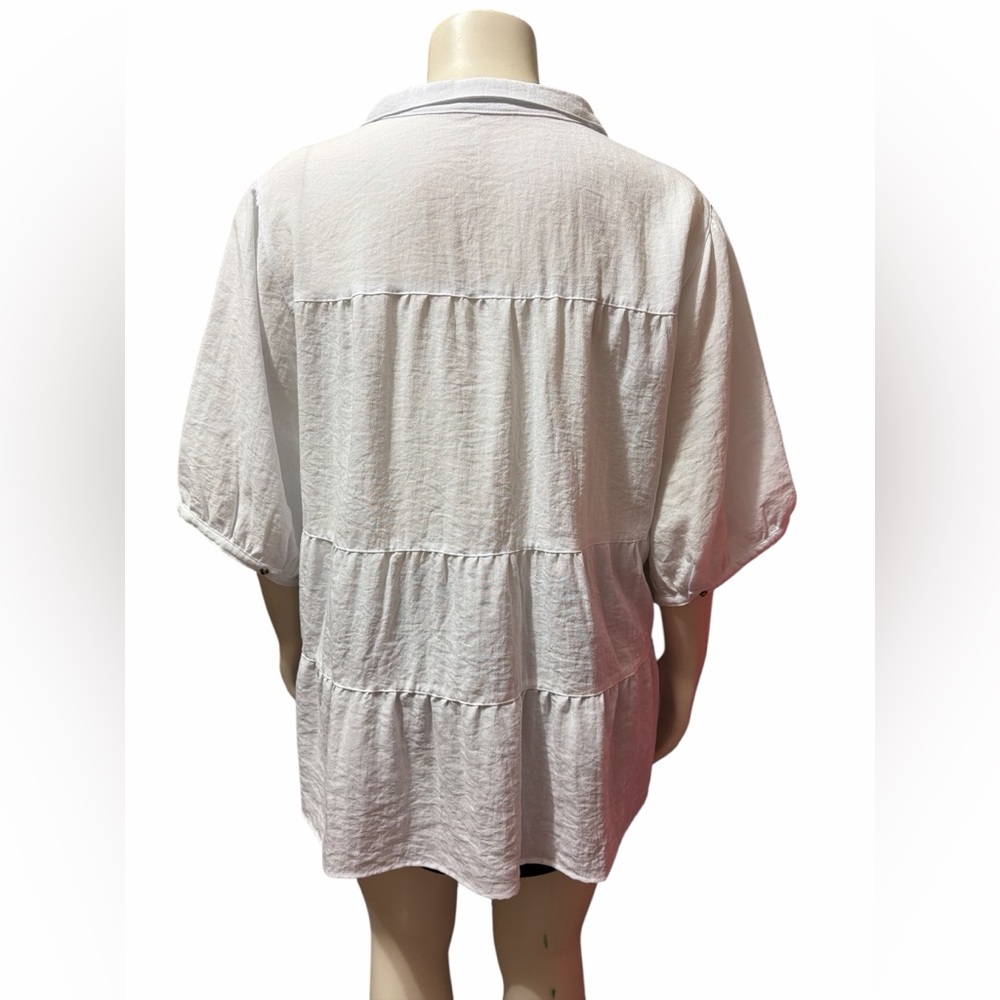 John Mark Plus Sz 3X White Tiered Button Front Blouse Top Boho Oversized Shirt - Picture 4 of 8